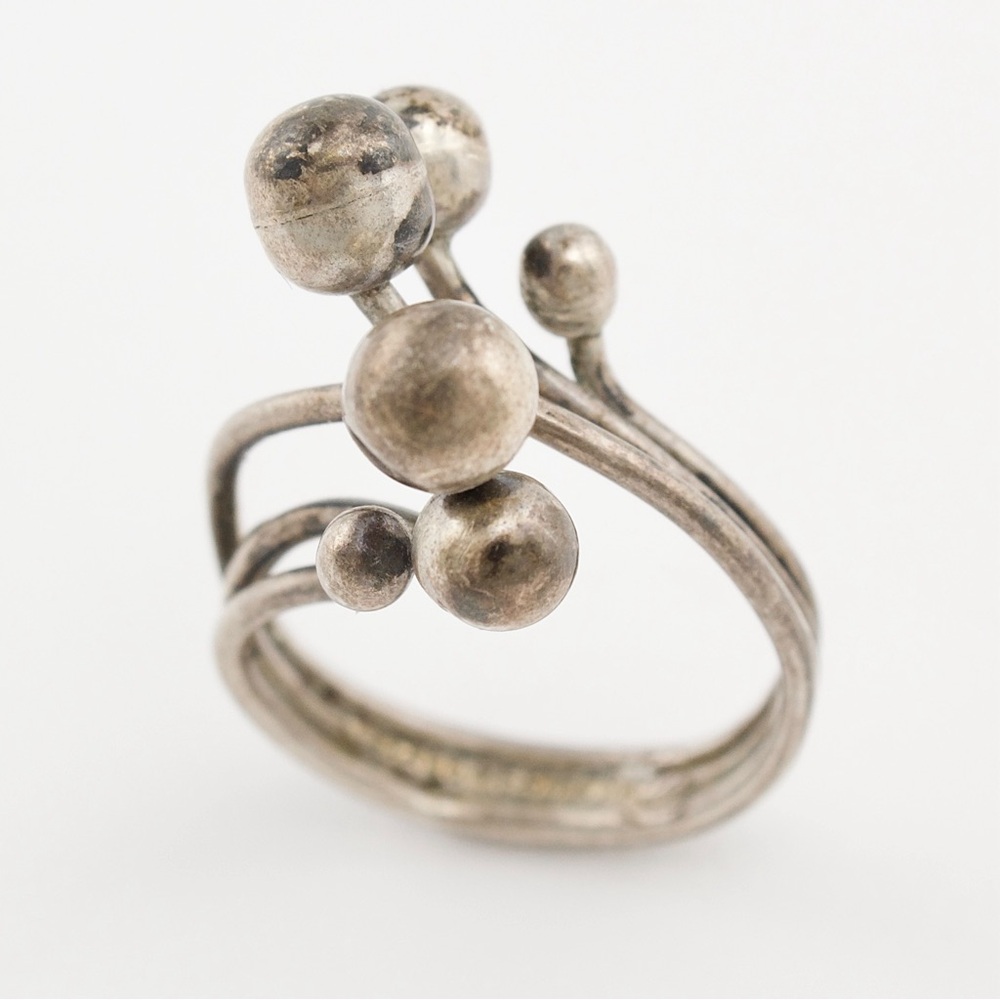 Vintage Taxco Sterling Silver Ball End Bypass Ring Size 9 Modernist Brutalist